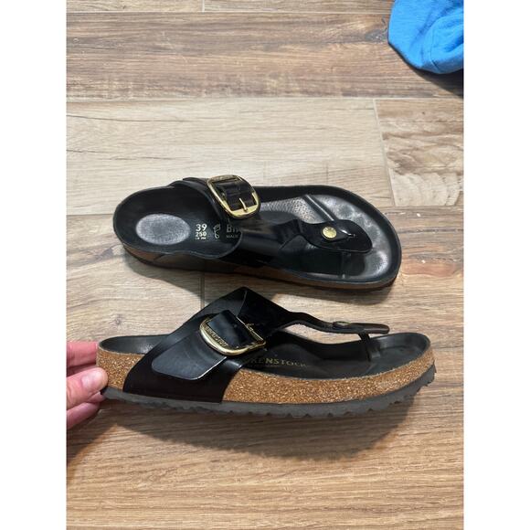Birkenstock Gizeh Big Buckle  Natural Leather Patent Black 39 - Picture 1 of 5